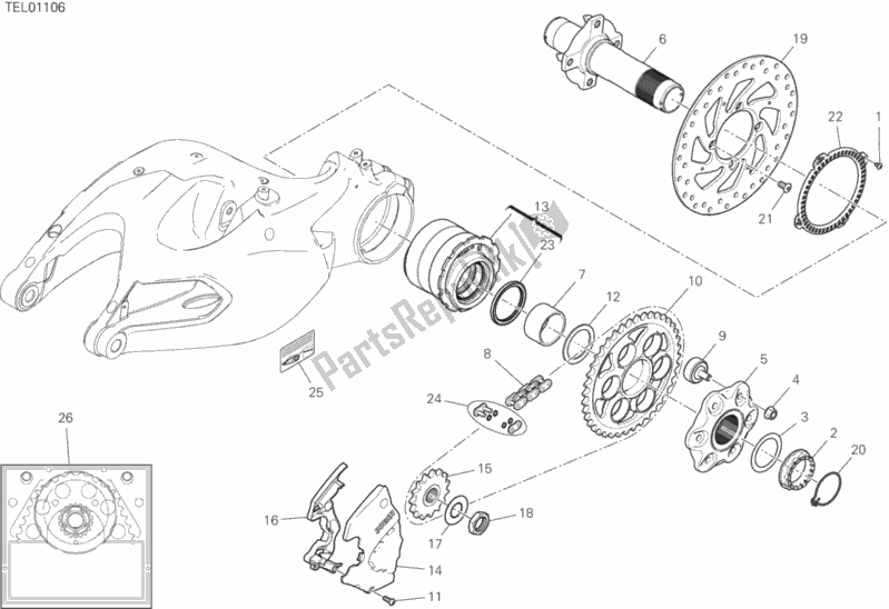 All parts for the Hub, Rear Wheel of the Ducati Multistrada 1260 Touring USA 2019